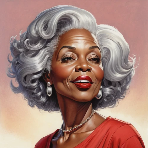 sarah vaughan,african american woman,aging icon,black woman,ester williams-hollywood,digital painting,woman portrait,black women,rose woodruff,caricaturist,born in 1934,afro-american,marylyn monroe - female,wanda,portrait background,afro american,maraschino,elderly lady,portrait of christi,world digital painting,Illustration,American Style,American Style 07