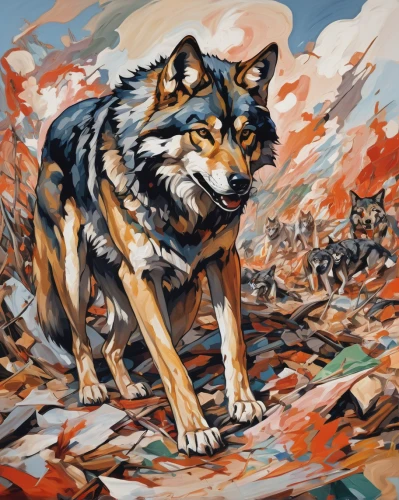 wild dog,wolf,red wolf,sled dog,wolfdog,coyote,feral,canidae,canis lupus,howling wolf,gray wolf,european wolf,shasta,wolf hunting,wolves,tervuren,tamaskan dog,wolf bob,dog illustration,shepherd mongrel,Conceptual Art,Oil color,Oil Color 18