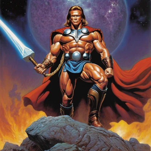 he-man,god of thunder,thor,greyskull,hercules winner,magneto-optical disk,heroic fantasy,hercules,barbarian,magneto-optical drive,thundercat,doctor doom,warlord,power icon,emperor of space,figure of justice,lone warrior,fantasy warrior,gauntlet,big hero,Illustration,American Style,American Style 07