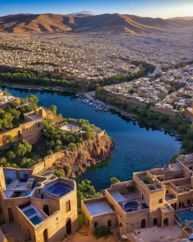 atlas mountains,ait ben haddou,ouarzazate,ait-ben-haddou,oman,morocco,dahab island,albuquerque,aqaba,aswan,nizwa,marrakesh,pueblo,lake santa fe,indian canyons golf resort,baja california sur,rio grande river,aerial landscape,madinat,eilat,Illustration,Retro,Retro 22