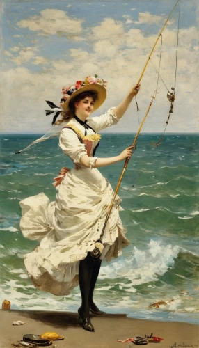 the sea maid,the wind from the sea,fishing reel,woman playing,little girl in wind,woman playing tennis,surf fishing,fishing,el mar,girl with a wheel,fisherman,kitesurfer,man at the sea,bougereau,kite flyer,fishing classes,casting (fishing),at sea,girl on the boat,gondolier,Illustration,Abstract Fantasy,Abstract Fantasy 13