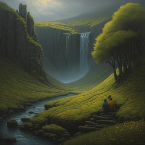 fantasy landscape,fantasy picture,landscape background,falls of the cliff,landscapes,river landscape,brown waterfall,world digital painting,waterfall,skogafoss,haifoss,nature landscape,waterfalls,karst landscape,green waterfall,high landscape,fantasy art,futuristic landscape,falls,landscape nature,Conceptual Art,Daily,Daily 30