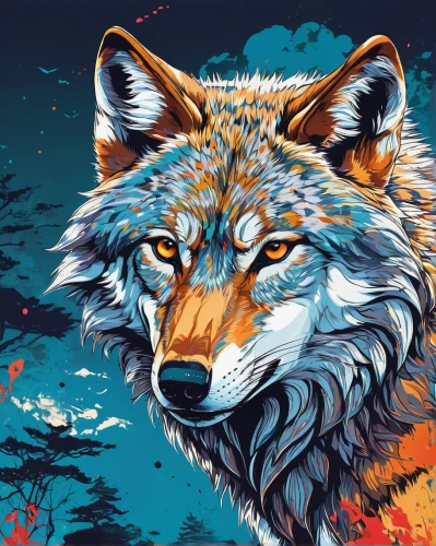 wolves,howling wolf,wolf,constellation wolf,howl,european wolf,gray wolf,coyote,vector illustration,two wolves,canidae,wolf's milk,wolf hunting,vector graphic,canis lupus,digital illustration,adobe illustrator,wolf bob,fauna,red wolf,Illustration,Japanese style,Japanese Style 04