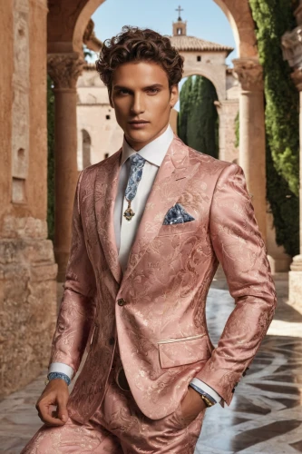 men's suit,wedding suit,man in pink,gold-pink earthy colors,men's wear,men clothes,male model,brown fabric,bridegroom,rose pink colors,formal guy,formal wear,valentino,aristocrat,suit trousers,pink tie,dry cleaning,pink leather,businessman,groom,Conceptual Art,Fantasy,Fantasy 27