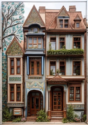 houses clipart,half-timbered,brownstone,art nouveau,half timbered,art nouveau design,victorian house,painted lady,house painting,victorian,architectural style,beautiful buildings,facade painting,exterior decoration,henry g marquand house,half-timbered house,art nouveau frame,half-timbered houses,crooked house,art nouveau frames,Architecture,Villa Residence,Eastern European Tradition,Hungarian Art Nouveau