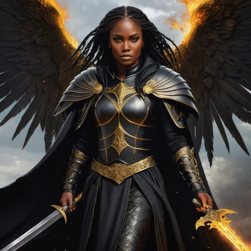 archangel,the archangel,black angel,dark angel,goddess of justice,warrior woman,fire angel,angels of the apocalypse,female warrior,angelology,heroic fantasy,black warrior,angel of death,maria bayo,business angel,african american woman,death angel,black woman,angel,black women,Illustration,Realistic Fantasy,Realistic Fantasy 05