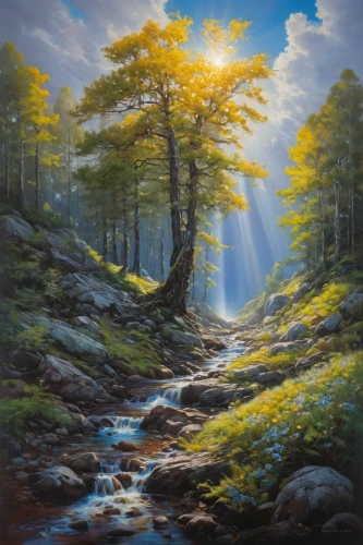 forest landscape,oil painting on canvas,oil painting,brook landscape,landscape background,mountain scene,oil on canvas,river landscape,nature landscape,larch forests,mountain stream,mountain landscape,salt meadow landscape,forest background,natural landscape,robert duncanson,landscape nature,high landscape,forest tree,larch trees,Conceptual Art,Daily,Daily 01