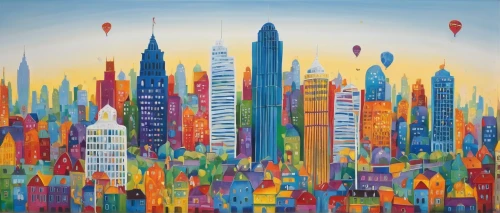 colorful city,city skyline,city scape,city cities,metropolises,cityscape,manhattan skyline,new york skyline,cities,tall buildings,city buildings,big city,skyscrapers,urbanization,sky city,skyline,metropolis,city blocks,city,city panorama,Illustration,Retro,Retro 22