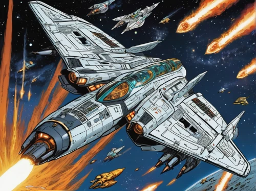 x-wing,space ships,spaceships,victory ship,cg artwork,star ship,fast space cruiser,millenium falcon,starship,uss voyager,carrack,sci fiction illustration,valerian,vulcania,buran,shuttle,vulcan,battlecruiser,missiles,tie-fighter,Illustration,American Style,American Style 13