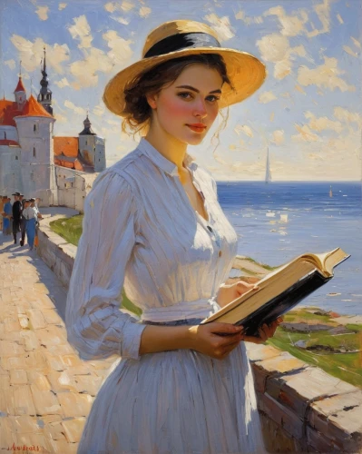 lev lagorio,girl studying,girl on the river,child with a book,woman with ice-cream,portrait of a girl,girl with bread-and-butter,readers,girl on the boat,girl in a historic way,reading,young woman,author,summer evening,romantic portrait,by the sea,blonde woman reading a newspaper,young girl,artist portrait,reader,Art,Artistic Painting,Artistic Painting 01