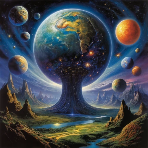 planet eart,exo-earth,fantasy world,planetary system,planet,copernican world system,alien planet,other world,earth station,phase of the moon,dream world,fantasy picture,alien world,terraforming,the earth,heliosphere,firmament,earth,gaia,astral traveler,Illustration,Realistic Fantasy,Realistic Fantasy 32