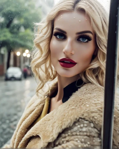 havana brown,fur coat,red lips,red lipstick,blonde woman,retouching,short blond hair,fashion shoot,gena rolands-hollywood,romantic look,red coat,fur clothing,lip liner,bylina,blond girl,vintage makeup,glamour,glamour girl,young model istanbul,retouch