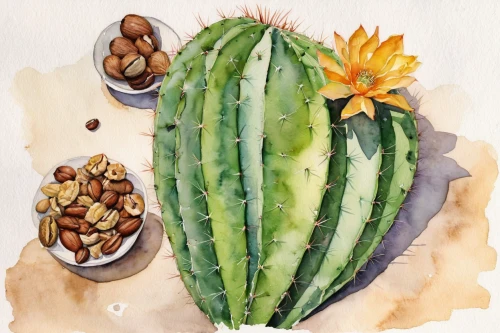 watercolor cactus,watercolor fruit,agave nectar,agave,nopal,prickly pear,calçot,eastern prickly pear,agave azul,prickly pears,acorn squash,san pedro cactus,cucumber  gourd  and melon family,watercolor painting,celery and lotus seeds,summer squash,artichoke,summer still-life,watercolor sketch,pitaya,Illustration,American Style,American Style 08