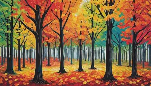 autumn trees,autumn forest,trees in the fall,the trees in the fall,autumn background,autumn landscape,fall landscape,deciduous forest,tree grove,deciduous trees,colored leaves,fall foliage,row of trees,forest landscape,beech trees,autumn colouring,fall leaves,mixed forest,autumn theme,autumn tree,Illustration,Japanese style,Japanese Style 09