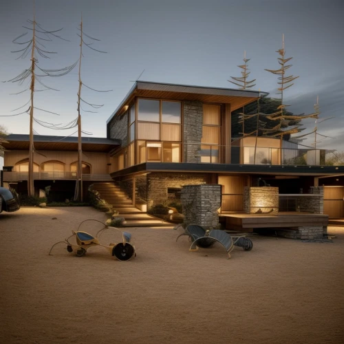 dunes house,3d rendering,beach house,3d render,render,house by the water,mid century house,3d rendered,cube stilt houses,log home,luxury home,chalet,cube house,beachhouse,timber house,stilt house,floating huts,modern house,wooden house,cubic house