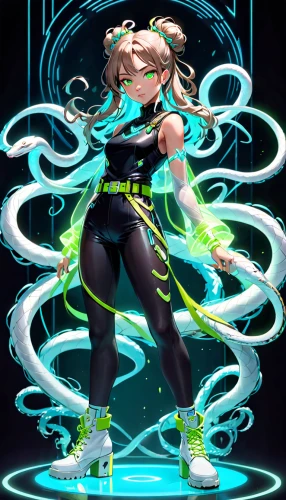 hatsune miku,green aurora,medusa gorgon,kayano,cyber,medusa,jade,piko,emerald,luminous,miku,aura,lime,neon tea,show off aurora,vector girl,high volt,vocaloid,cyber glasses,transparent background,Anime,Anime,General