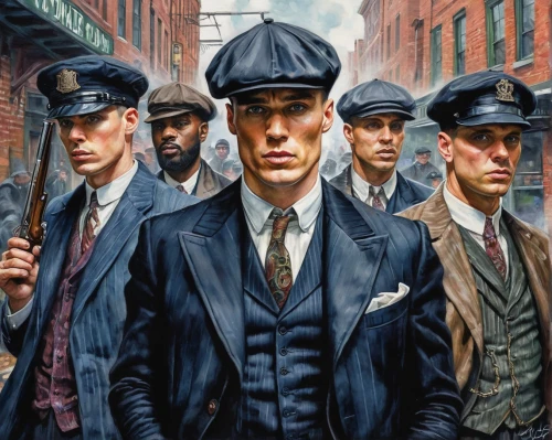 mafia,inspector,officers,police uniforms,gentleman icons,police officers,holmes,detective,police force,david bates,white-collar worker,nypd,criminal police,seven citizens of the country,police hat,businessmen,men's hats,oil painting on canvas,sherlock holmes,banker,Illustration,Paper based,Paper Based 09