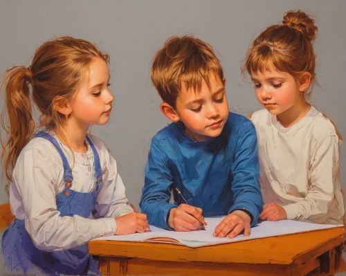 children studying,children drawing,children learning,school children,kids illustration,girl studying,child portrait,home schooling,children,tutor,oil painting,child's diary,oil painting on canvas,children girls,playschool,tutoring,homeschooling,childs,little boy and girl,study,Conceptual Art,Sci-Fi,Sci-Fi 22