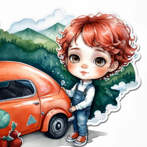 girl and car,two-point-ladybug,car drawing,kids illustration,small car,ford prefect,lady bug,clementine,girl in car,girl washes the car,mini cooper,fiat 500 giardiniera,ecosport,ladybugs,leaf beetle,cinquecento,illustrator,pumuckl,watercolor background,fiat 600
