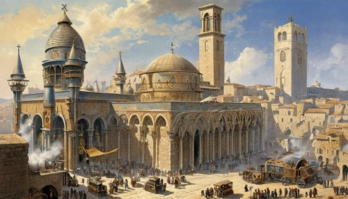 jerusalem,makkah,genesis land in jerusalem,alabaster mosque,al-aqsa,damascus,constantinople,medina,hassan 2 mosque,mosques,el jem,al azhar,islamic architectural,masjid nabawi,grand mosque,sultan ahmed mosque,grand bazaar,al nahyan grand mosque,souq,cairo,Conceptual Art,Fantasy,Fantasy 25