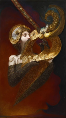 shofar,trumpet of the swan,vajrasattva,meerschaum pipe,solomon's plume,drawing trumpet,serpent,constellation swan,khokhloma painting,abstract gold embossed,horn of amaltheia,embryo,ringed-worm,constellation lyre,mouth harp,rudra veena,agate,gold trumpet,trumpeter,abstract smoke,Calligraphy,Painting,Mythicism