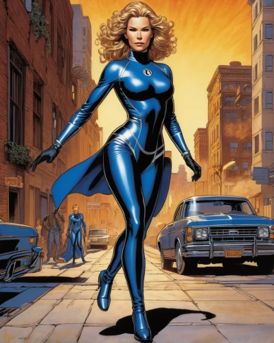 mystique,captain marvel,head woman,super heroine,ronda,sprint woman,canary,marvel comics,holly blue,sapphire,femme fatale,policewoman,blue enchantress,goddess of justice,x men,latex,lady honor,nova,fantasy woman,firestar,Illustration,American Style,American Style 07