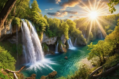 plitvice,green waterfall,waterfalls,landscape background,beautiful landscape,nature landscape,river landscape,fantasy landscape,background view nature,wasserfall,landscapes beautiful,fantasy picture,brown waterfall,mountain spring,water fall,waterfall,falls of the cliff,natural scenery,landscape nature,the natural scenery,Conceptual Art,Fantasy,Fantasy 27