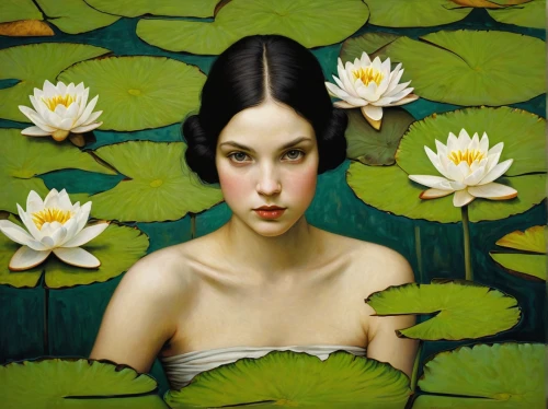 water lilies,lotus flowers,white water lilies,waterlily,nelumbo,water lilly,water lily,lotus blossom,lotuses,pond lily,lotus,nymphaea,flower of water-lily,lily pad,narcissus,lillies,water lotus,lotus flower,girl in flowers,lotus hearts,Illustration,Realistic Fantasy,Realistic Fantasy 09