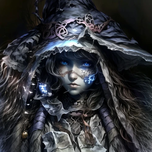 suit of the snow maiden,winterblueher,blue enchantress,elven,the snow queen,fantasy portrait,the hat of the woman,priestess,mage,mystical portrait of a girl,sorceress,summoner,the enchantress,male elf,cloak,violet head elf,shaman,ice queen,sterntaler,father frost