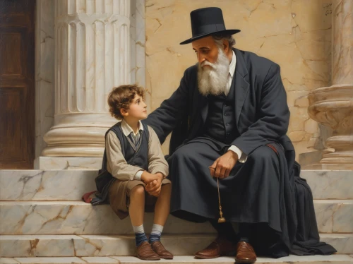 rabbi,father with child,bouguereau,abraham,priesthood,torah,benediction of god the father,contemporary witnesses,orthodoxy,man and boy,preachers,mitzvah,church painting,sermon,the father of the child,greek orthodox,jewish,samaritan,twelve apostle,grandfather,Art,Classical Oil Painting,Classical Oil Painting 02