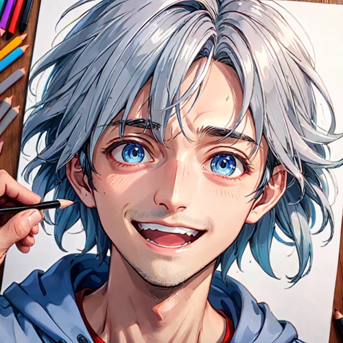 coloring,anime boy,copic,colouring,artist color,illustrator,blue painting,coloring outline,setter,painter,watercolor blue,edit icon,anime cartoon,digital painting,cg artwork,painting work,painting,study,silver blue,artist portrait,Anime,Anime,General