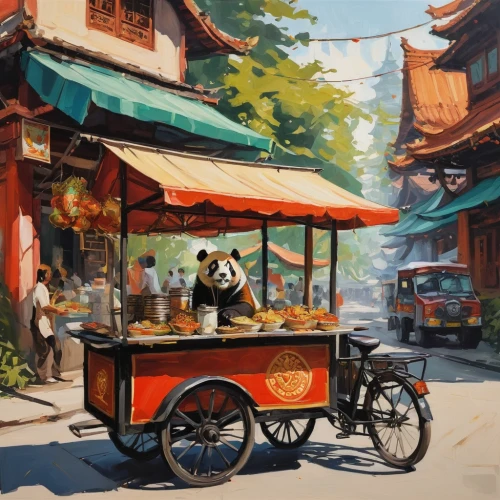 hanoi,watercolor tea shop,shanghai,bun cha,flower cart,vietnam,ice cream cart,xi'an,asia,rickshaw,china,oriental painting,chinese panda,chinese art,shanghai disney,vendor,watercolor shops,vintage asian,wooden cart,vietnam vnd,Conceptual Art,Oil color,Oil Color 08