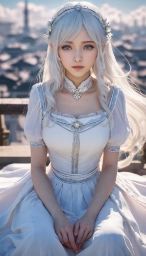 white winter dress,white rose snow queen,sun bride,bridal clothing,bridal dress,cosplay image,silver wedding,doll dress,wedding dress,pale,bridal,white lady,wedding dress train,the sea maid,suit of the snow maiden,dead bride,fairy tale character,pure white,blonde in wedding dress,winterblueher,Illustration,Japanese style,Japanese Style 12