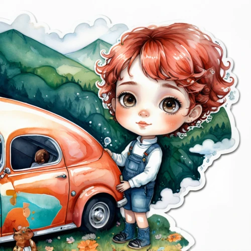 girl and car,ford prefect,autumn camper,watercolor pin up,girl washes the car,girl in car,painter doll,kids illustration,clementine,cinquecento,car drawing,digiscrap,small car,fiat 600,little girl in wind,mini cooper,ford anglia,fiat 500 giardiniera,campervan,sewing pattern girls