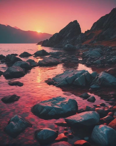 pink dawn,rocky beach,lake baikal,coast sunset,landscape background,incredible sunset over the lake,full hd wallpaper,alpine sunset,shoreline,red sky,landscape red,eventide,norway coast,colorful water,colored rock,new zealand,fire and water,mountain sunrise,greenland,landscape photography,Conceptual Art,Sci-Fi,Sci-Fi 11