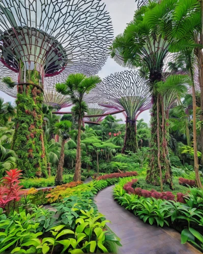 gardens by the bay,singapore,changi,singapura,flower dome,singapore landmark,botanical garden,garden of plants,botanical gardens,malaysia,royal botanic garden,exotic plants,kuala lumpur,rain forest,nature garden,the old botanical garden,tropical jungle,winter garden,rainforest,futuristic landscape,Art,Classical Oil Painting,Classical Oil Painting 09