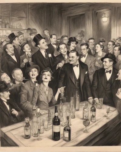 prohibition,drinking party,drinking establishment,twenties of the twentieth century,liquor bar,shakers,apéritif,vaudeville,toasting,twenties,vintage photo,tetleys,absinthe,bartender,a party,grant wood,dinner party,clover hill tavern,the victorian era,the coca-cola company,Illustration,Black and White,Black and White 35