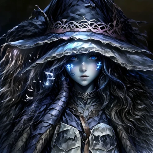 witch's hat icon,winterblueher,the hat of the woman,blue enchantress,sorceress,the hat-female,suit of the snow maiden,witch's hat,violet head elf,the snow queen,dark elf,winter hat,witch hat,summoner,the blue eye,sterntaler,mage,ice queen,the enchantress,fantasy portrait