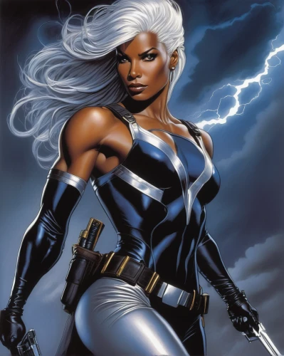 power icon,thunderbolt,storm,super heroine,goddess of justice,femme fatale,birds of prey-night,lightning,woman power,black woman,black widow,woman strong,strong woman,silver arrow,fantasy woman,lady honor,head woman,black women,captain marvel,mystique,Illustration,American Style,American Style 07