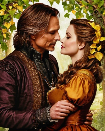 a fairy tale,romantic portrait,beautiful couple,fairy tale,prince and princess,romance novel,fairytale,fantasy picture,autumn idyll,clove garden,throughout the game of love,apple pair,romantic scene,amorous,rose family,scent of roses,way of the roses,man and wife,husband and wife,love in the mist,Illustration,Abstract Fantasy,Abstract Fantasy 10