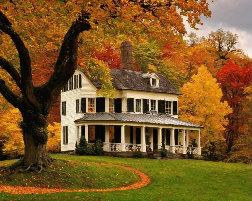 fall landscape,autumn idyll,country house,home landscape,country cottage,autumn landscape,autumn decor,fall foliage,old colonial house,beautiful home,autumn decoration,autumn background,new england style house,autumn scenery,house in the forest,victorian house,seasonal autumn decoration,houses clipart,house insurance,autumn chores,Illustration,Retro,Retro 06