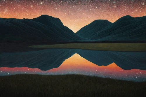 vermilion lakes,evening lake,loch,mountainlake,mirror in the meadow,virtual landscape,salt meadow landscape,northen lights,reflection of the surface of the water,mountain lake,alpine lake,lake mcdonald,landscapes,mirror water,dove lake,landscape background,northen light,night scene,matruschka,high mountain lake,Illustration,Abstract Fantasy,Abstract Fantasy 15