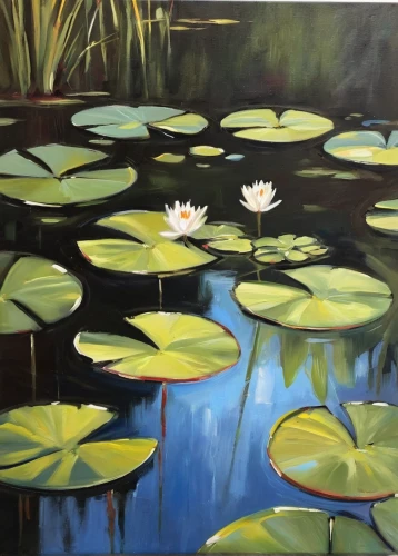 water lilies,white water lilies,lotus on pond,lotuses,lily pond,lily pads,lotus pond,pond lily,lilly pond,lotus,water lilly,lotus flowers,nelumbo,water lotus,pond flower,lily pad,waterlily,nymphaea,broadleaf pond lily,water lily,Conceptual Art,Oil color,Oil Color 22