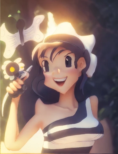 girl with gun,girl with a gun,vector girl,gardenia,marie leaf,retro girl,3d render,edit icon,2d,summer hat,hat retro,kosmea,anime 3d,3d rendered,render,holding a gun,sun hat,akko,background ivy,candy island girl,Game&Anime,Pixar 3D,Pixar 3D