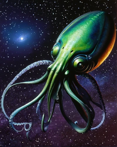 cephalopod,octopus,calamari,cuthulu,cephalopods,kraken,ophiuchus,nautilus,deep sea,eriobotrya,cnidaria,octopus vector graphic,squid game card,sci fiction illustration,patrol,silver octopus,apiarium,varanidae,star illustration,astronira,Conceptual Art,Sci-Fi,Sci-Fi 08