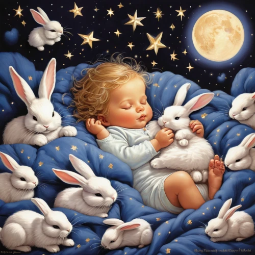 rabbit family,rabbits and hares,children's background,little rabbit,bunnies,little bunny,baby rabbit,baby bunny,rabbits,white bunny,peter rabbit,easter rabbits,white rabbit,nursery decoration,baby room,baby stars,easter bunny,hares,baby bed,bunny,Illustration,American Style,American Style 07