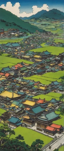 yamada's rice fields,darjeeling,kawachi town,japan landscape,matsumoto,studio ghibli,kyoto,tsukemono,kinomichi,shirakawa-go,rice fields,komatsuna,shirakami-sanchi,rice paddies,panokseon,ricefield,kamameshi,cool woodblock images,kumamoto,剣岳,Illustration,Japanese style,Japanese Style 12