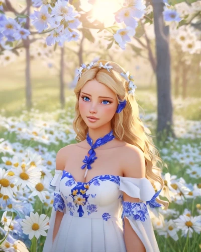 jessamine,flower fairy,spring background,springtime background,bluebonnet,spring crown,fairy queen,cinderella,white rose snow queen,enchanting,vanessa (butterfly),bluebell,daisy heart,a princess,sun bride,spring blossoms,princess sofia,fairy tale character,blooming field,spring greeting,Game&Anime,Pixar 3D,Pixar 3D