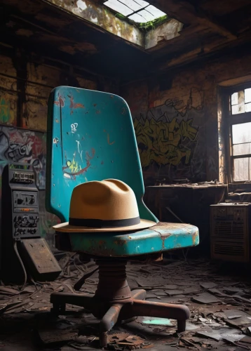barber chair,abandoned places,old chair,abandoned room,abandoned place,lost places,abandoned,urbex,derelict,luxury decay,lost place,rocking chair,disused,armchair,hunting seat,dilapidated,fallout shelter,lostplace,bench chair,club chair,Conceptual Art,Fantasy,Fantasy 21