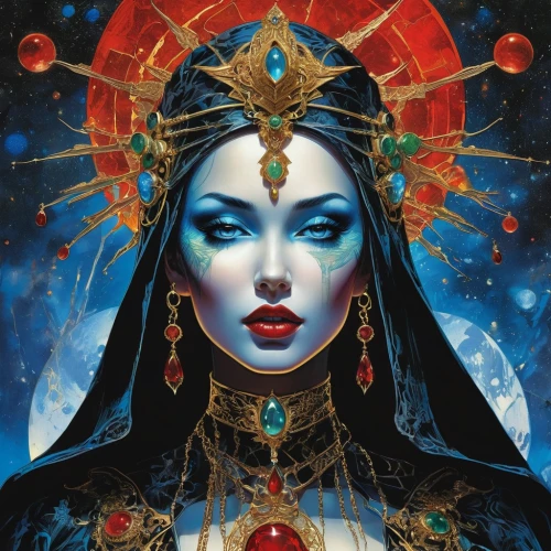 priestess,sorceress,blue enchantress,jaya,star mother,shamanic,andromeda,shamanism,fantasy art,cleopatra,queen of the night,the enchantress,zodiac sign libra,fantasy woman,kundalini,sacred art,fantasy portrait,fortune teller,nebula guardian,tantra,Photography,Fashion Photography,Fashion Photography 04